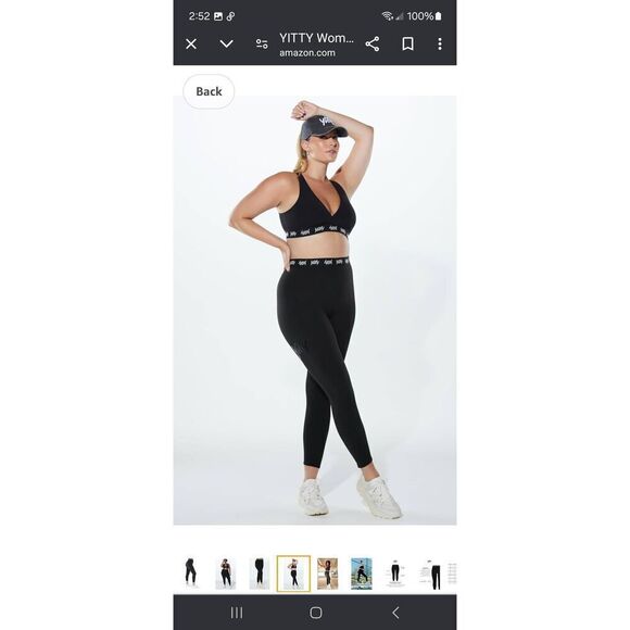 New Medium Fabletic Yitty Black Logo Major Label Shaping High Waist 7/8 Leggings - Picture 6 of 11